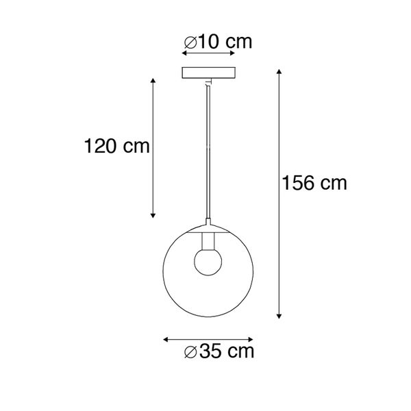 Technische Zeichnung einer Pendelleuchte mit den Maßen 156 cm Höhe und 35 cm Durchmesser