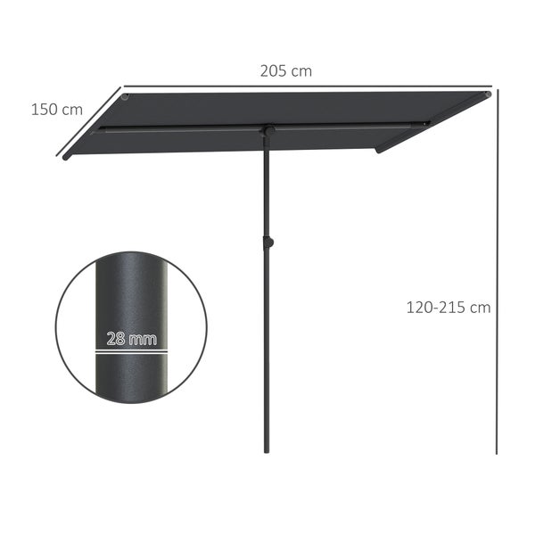 Outsunny Sonnenschirm 180 Grad drehbar Höhenverstellbar Gartenschirm mit Aluminium-Mast Marktschirm Sonnenschutz Schirm Ampelschirm Parasol Balkonschirm Sonnenschirm für Balkon 150x205cm Dunkelgrau
