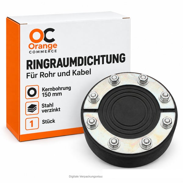 Ringraumdichtung für Kernbohrung 150 Millimeter mit verzinkten Stahlelementen und Dichtungseinsatz in Originalverpackung