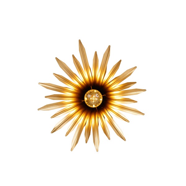 Goldfarbene Wandleuchte im Sonnenblumen-Design