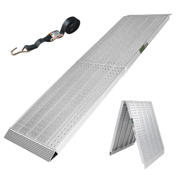 Trutzholm Auffahrrampe aus Aluminium, klappbar, mit Spanngurt und rutschfester Oberfläche.