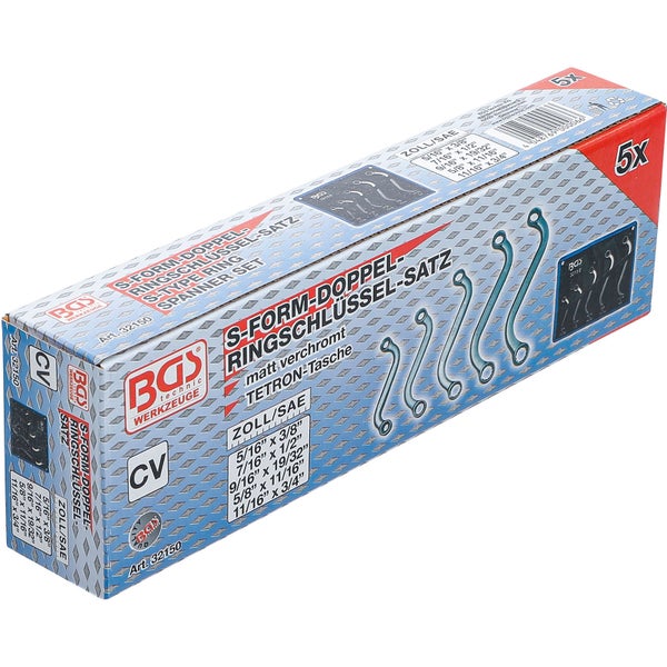 BGS S-Form Doppel-Ringschlüssel-Satz Zollgrößen SW 3/8 - 3/4 5tlg. - 32150