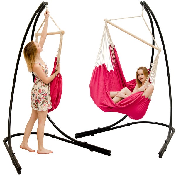 AMANKA 210cm Hängestuhlgestell inkl. XXL Hängestuhl 185x130cm Hängesessel Pink