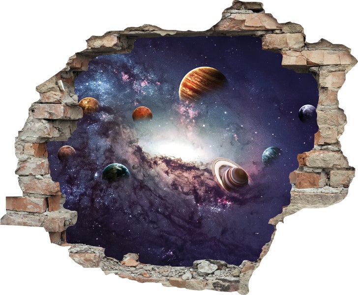 3D Wanddurchbruch selbstklebender Sticker Galaxie Planeten WS0962_60x50 cm