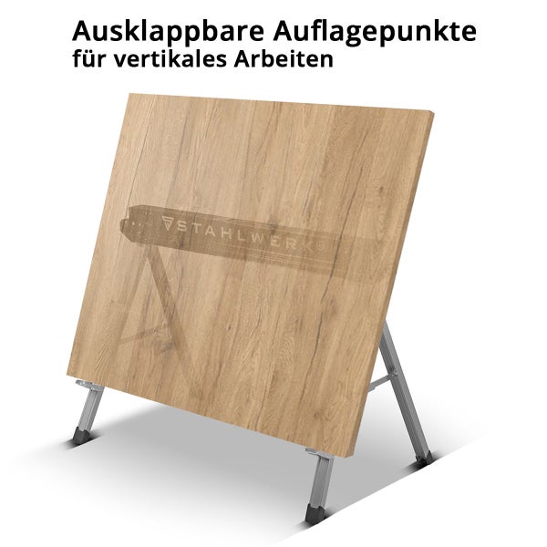 Tischbock mit ausklappbaren Auflagepunkten für vertikales Arbeiten