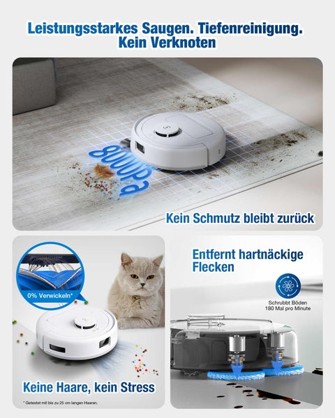 Saugroboter bei der Reinigung von Schmutz und Tierhaaren