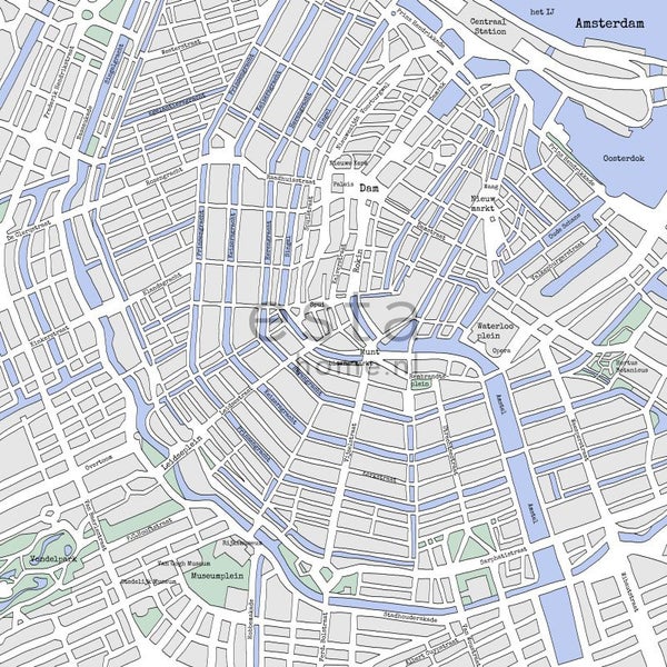 Stadtplan von Amsterdam mit Straßen und Kanälen