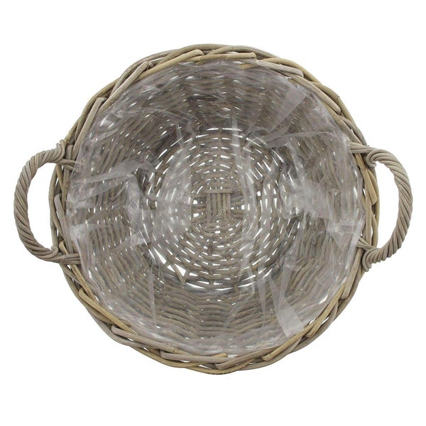 Dekoleidenschaft Pflanzschale Koboo Grey Ø 43x18 cm groß, aus Rattan, rund, grau, Pflanzkorb, Blumentopf,  Pflanztopf für Draußen, Blumenkübel