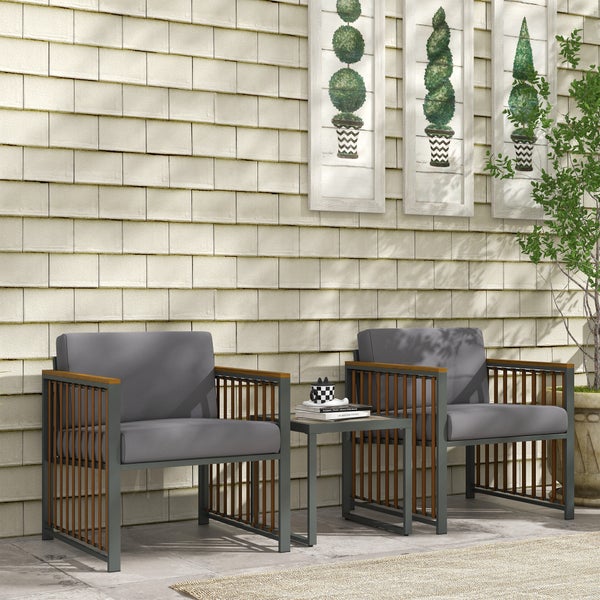 Outsunny 3-tlg. Gartenmöbel-Set, 66L x 68B x 68H cm, PE Rattan, Stahl, mehrfarbig