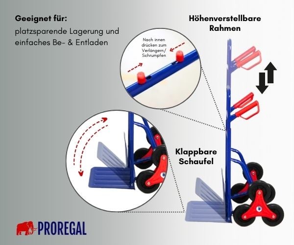 PROREGAL Treppensackkarre ODIN HxBxT 111x60x43cm Tragkraft Hartgummi-Bereifung Blau Treppensteiger Sackkarre