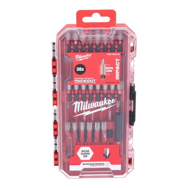Milwaukee Shockwave Impact Duty Bit-Set, 38-teilig, in einer robusten Kunststoffbox für Schlagschrauber.