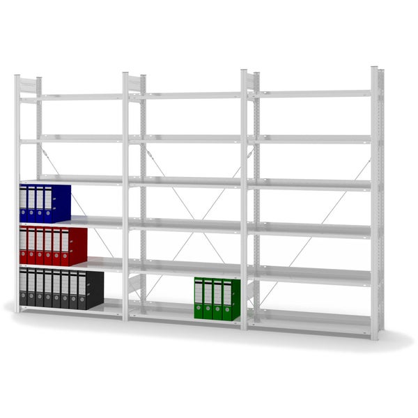 PROREGAL Aktenregal Stecksystem T-Profil Grundregal HxBxT 200 x 100 x 30 cm 6 Ebenen Fachlast 60 kg Einseitig Nutzbar Lichtgrau