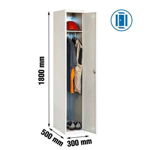 Stahlschrank mit drei Fächern und den Maßen 1800 mm Höhe, 500 mm Tiefe und 400 mm Breite