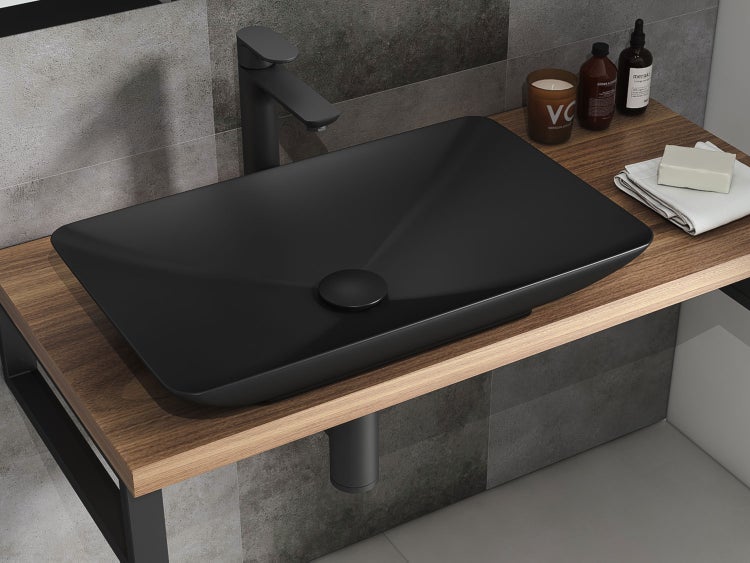 Aqua Bagno Leon Aufsatzwaschbecken – 60 cm – Keramik – Schwarz Matt – KB.AN.LEON.001
