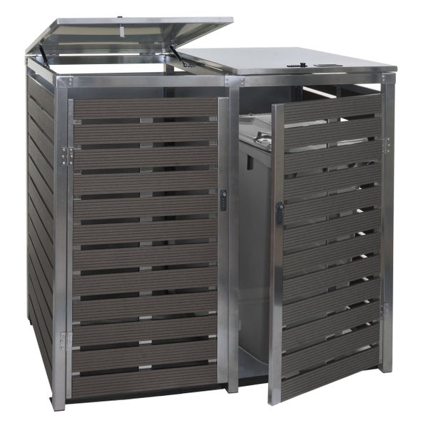 Mülltonnenbox mit zwei Fächern, Aluminiumrahmen und Lamellen