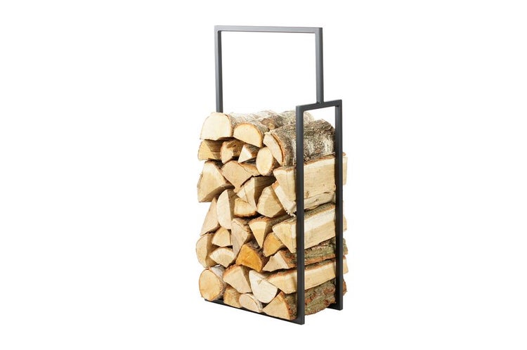 Brennholzregal aus Metall mit Holz