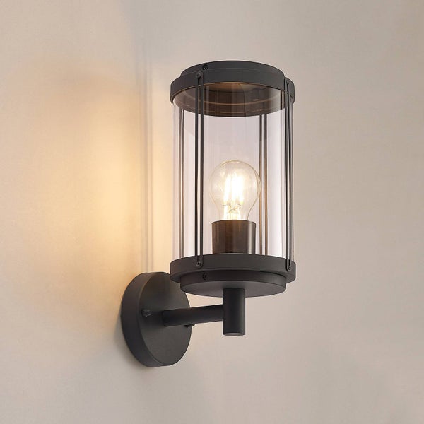 Lindby Wandleuchte außen (Laterne) Ojali (spritzwassergeschützt (Modern) in Schwarz aus Aluminium (1 flammig, E27) - Außenwandleuchten Wandlampe Led Außenlampe Outdoor für