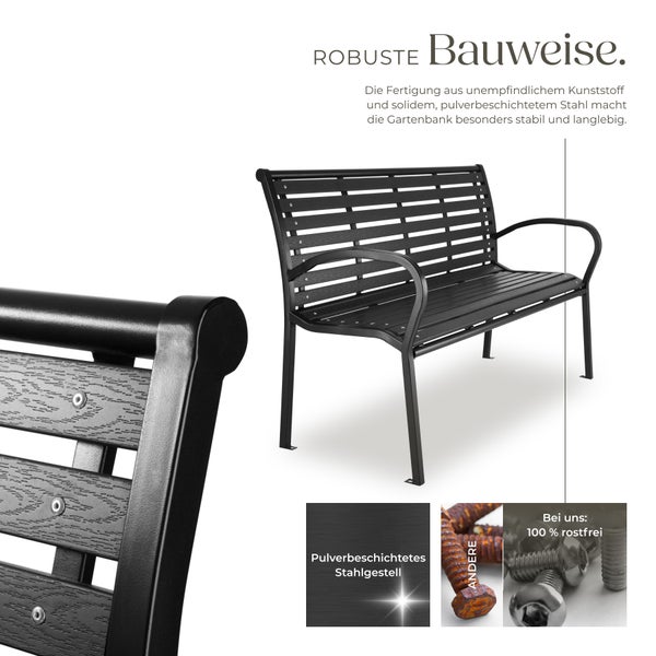 Gartenbank tectake Pino 126 x 62 x 81,5 cm 3-Sitzer schwarz