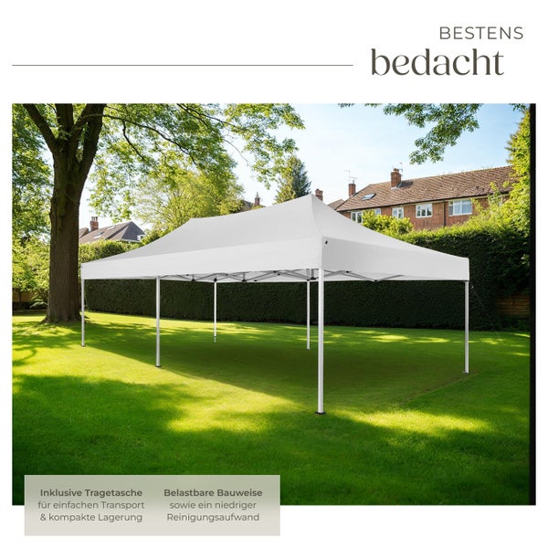 Pavillon tectake Viola inklusive Spannseilen, Heringen und Tragetasche 6 x 3 m, mit Aluminiumgestell weiß