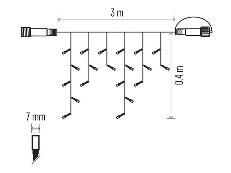 Technische Zeichnung eines LED Lichtervorhangs mit 3 Meter Breite und 0,4 Meter Höhe