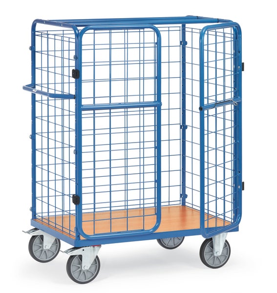 Fetra Paketwagen mit 3 Drahtgitterwänden und 1 Drahtgittertür, Höhe 1500mm 1000x700mm