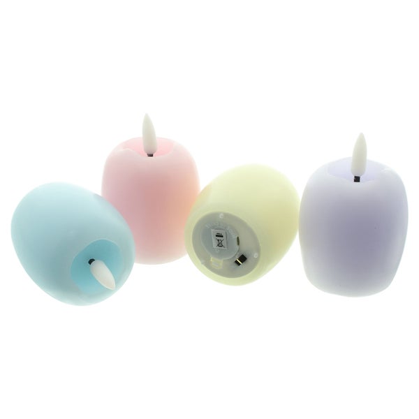 FRANK FLECHTWAREN | LED-Kerze Pastell-Ei, 4er Set, KUNSTSTOFF, WACHS, 6 x 6 x 9 cm