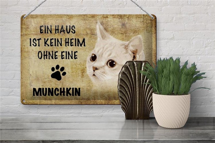 Blechschild Spruch 30x20cm Munchkin Katze ohne kein Heim