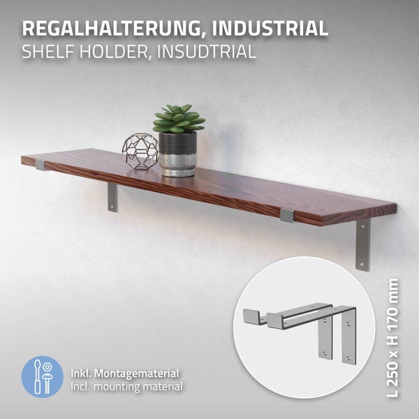ML-Design 6 Stück Regalhalterung 25x4x14,5 cm, Grau, aus Metall, 10 Zoll Regalhalterungen, Industrielle Regalwinkel, Regalträger für Wandmontage, 90Grad Wandhalterung, L-Form Wandregal, mit Schrauben
