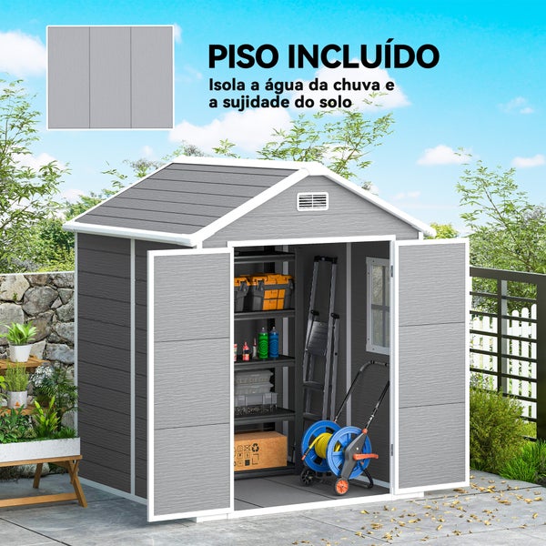Metallgerätehaus mit sieben Stützsäulen für 50 Prozent mehr Stabilität und einer Schneetragfähigkeit von 30 Kilogramm pro Quadratmeter.