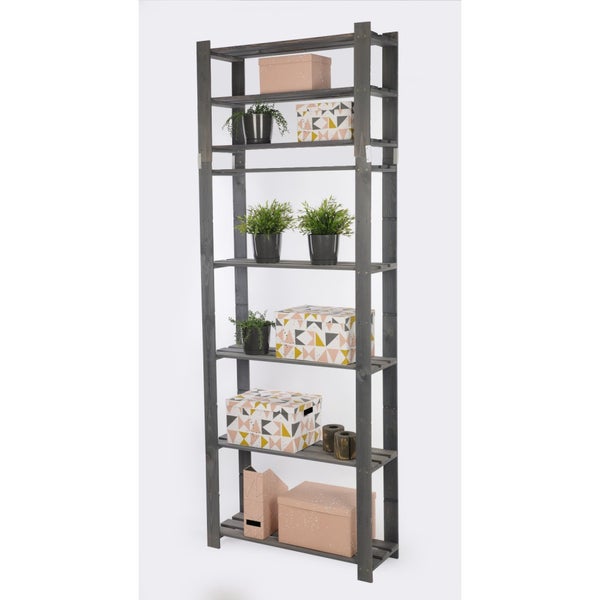 PROREGAL Holzregal Pinepeak HxBxT 220 x 80 x 28 cm 7 Fachboden 1,2 cm Dickes Kiefernholz Grau
