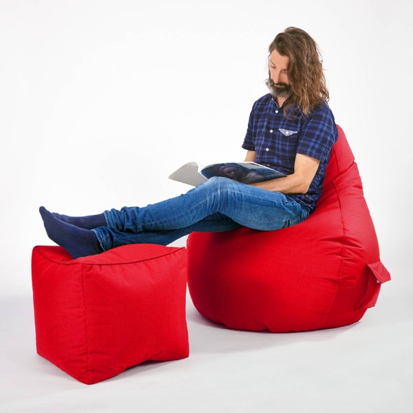 Green Bean Sitzsack-Hocker 40x40x40cm mit EPS-Perlen Füllung - Fußhocker Fußkissen Sitz-Pouf für Sitzsäcke - Bodenkissen für Kinder und Erwachsene - Fußablage Sitzkissen Sitzhocker Rot