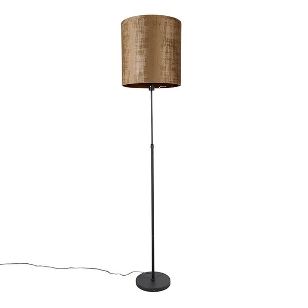 QAZQA - Modern Stehlampe schwarz Schirm braun 40 cm verstellbar - Parte I Wohnzimmer I Schlafzimmer - Textil Länglich - LED geeignet E27