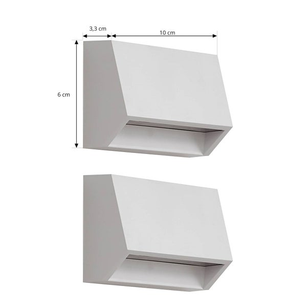 Detailansicht einer weißen, rechteckigen LED-Wandleuchte in schlichtem Design.