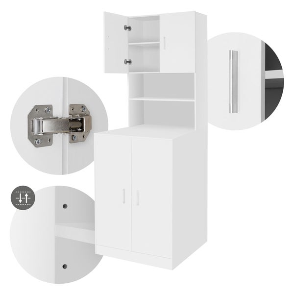 ECD Germany Waschmaschinenschrank 190x70 cm mit 4 Türen, Weiß, Badezimmerschrank für Waschmaschine/Trockner, Hochschrank Badmöbel Badregal Badschrank Umbauschrank Überbau Waschmaschinenüberbau