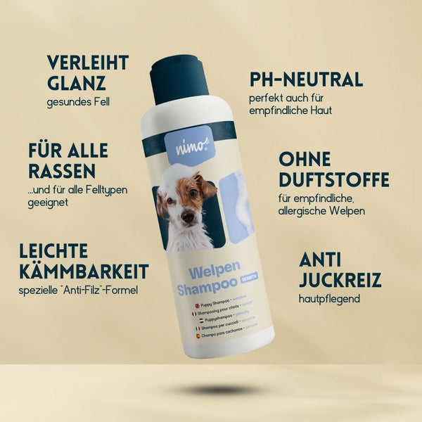 nimo® Welpen Shampoo sensitiv • ohne Duftstoffe und pH-Neutral für alle Rassen