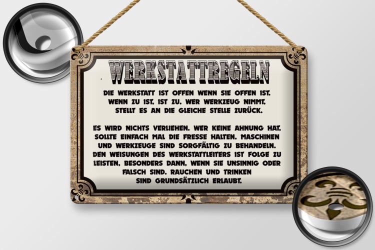 Blechschild Spruch 30x20cm Werkstattregeln Werkstatt offen