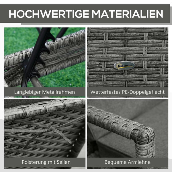 Outsunny Sonnenliege Polyrattan Gartenliege Rattanliege Gartenmöbel Liege mit Polsterauflage 4 Stufen verstellbar Grau 192 x 72 x 52,5 cm