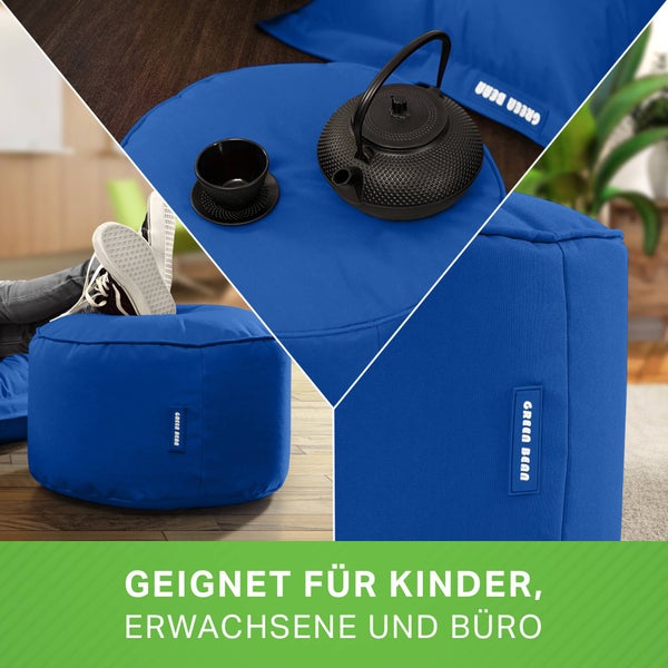 Green Bean Sitzsack-Hocker 45x25cm mit EPS-Perlen Füllung - Fußhocker Fußkissen Sitz-Pouf für Sitzsäcke - Bodenkissen für Kinder und Erwachsene - Fußablage Sitzkissen Sitzhocker Blau