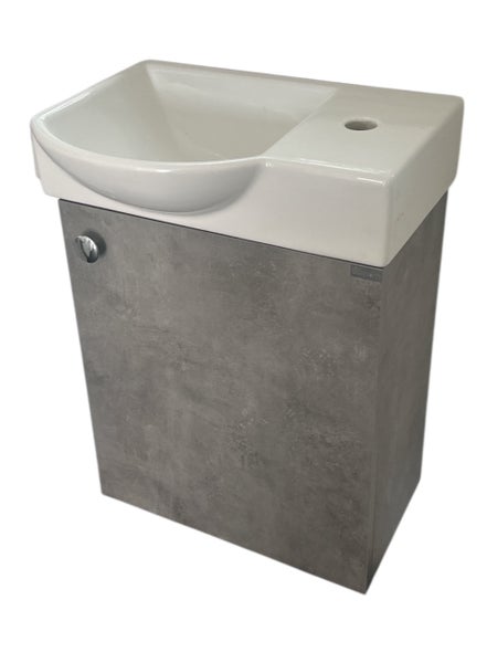 Gäste Beton Grau Optik WC Badmöbel Waschtisch Set 45cm für Kleine Bäder Litos Hahnloch Rechts