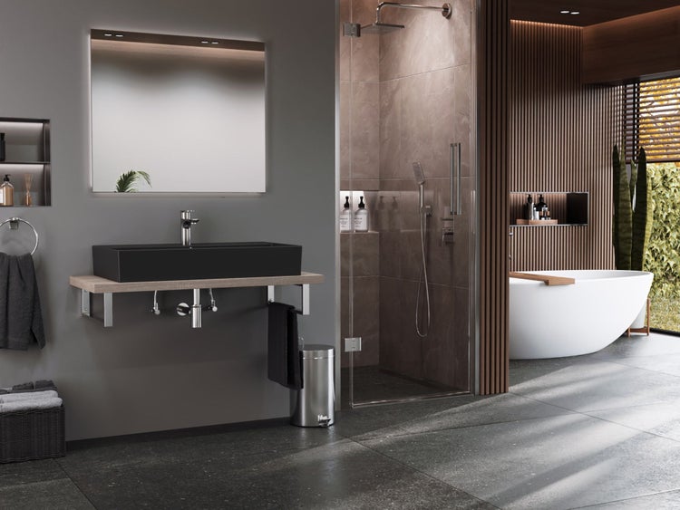 Aqua Bagno Basic Plan Waschbecken 10.16.30.06.04 – 80 x 45 cm – Schwarz Matt – Keramikbecken mit Hahnloch & Überlauf