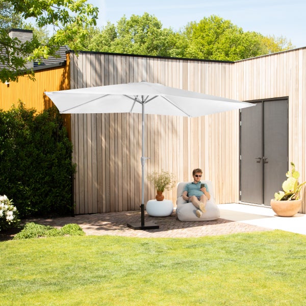 VONROC Sonnenschirm rechteckig 200x300 - Rechteckiger Sonnenschirm für Terasse, Garten, Balkon, Gastro - Knickbar, Kurbel, Wetterfest - Rapallo (Weiß)