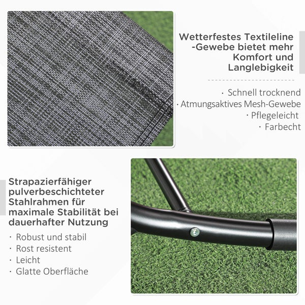 Outsunny Schaukelliege, Gartenliege mit Kopfkissen, 155 x 61 x 88 cm, Texteline, Grau