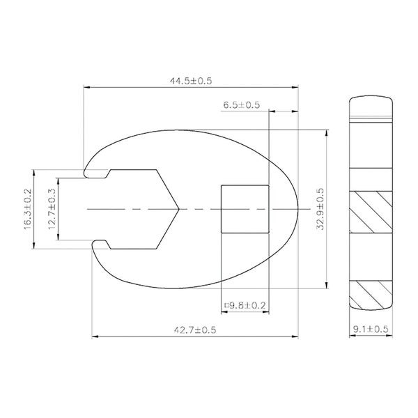 Technische Zeichnung mit Maßangaben eines Werkzeugs