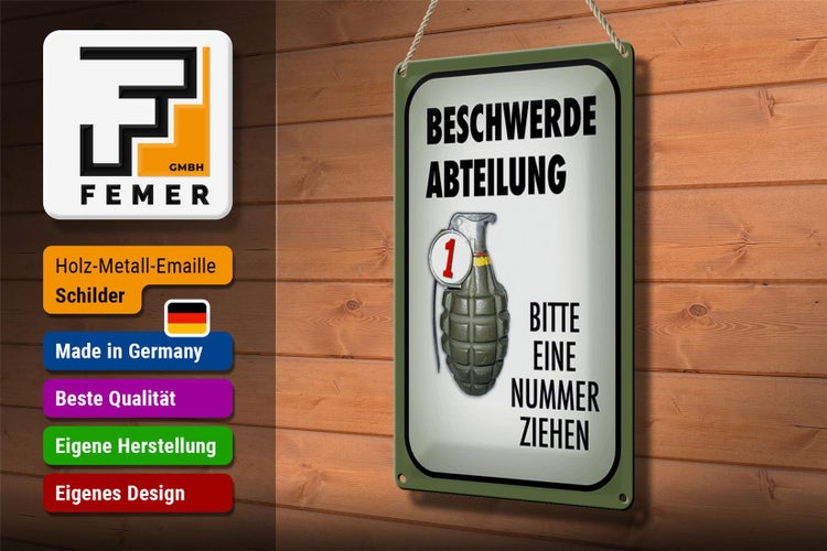 Blechschild Spruch 20x30cm Beschwerde Abteilung bitte Nr.