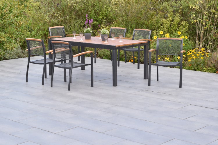 Tilos Gartenmöbelset 7tlg., Stapelsessel, Ausziehtisch 180 (250) x 100 cm