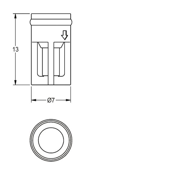 Technische Zeichnung eines Dübels mit Durchmesser von 7 Millimetern und einer Länge von 13 Millimetern
