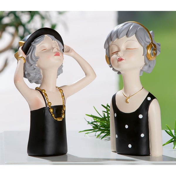 Figuren GILDE 2er Set LADY ELLA Dekoobjekte grau-schwarz Höhe 23cm Kunstharz