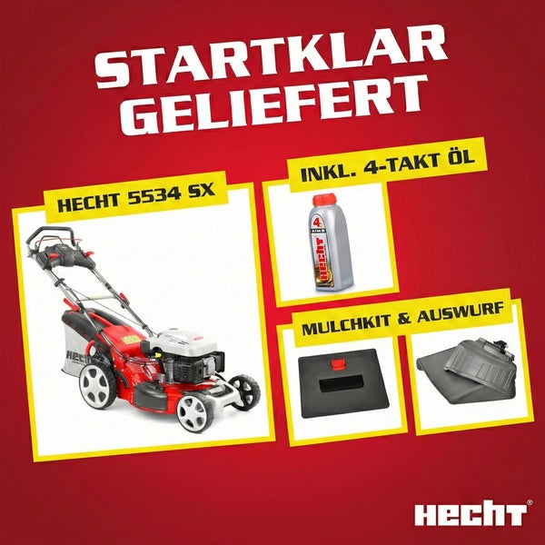 Hecht 5534 SX Rasenmäher mit Viertaktöl und Mulchkit