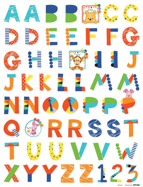 Disney Wandtattoo Pu der Bär Alphabet Orange, Grün und Blau - 85 x 65 cm - 600207