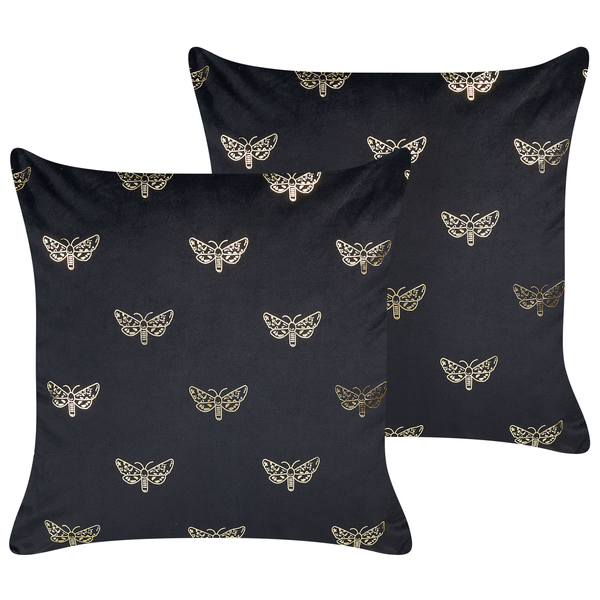 Dekokissen 2er Set YUZURI Samtstoff 45 x 45 cm Schwarz Tiermuster